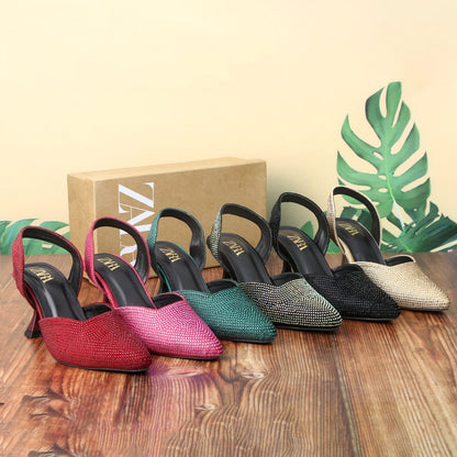 Zara Stone Embellished Kitten Heels