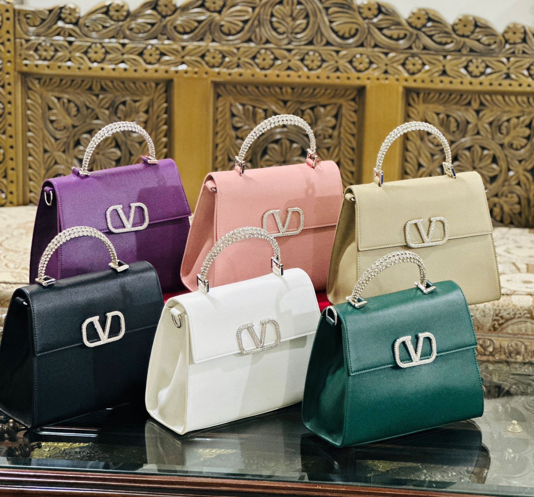 Valentino Stone Embelished Leather Crafted Handbag