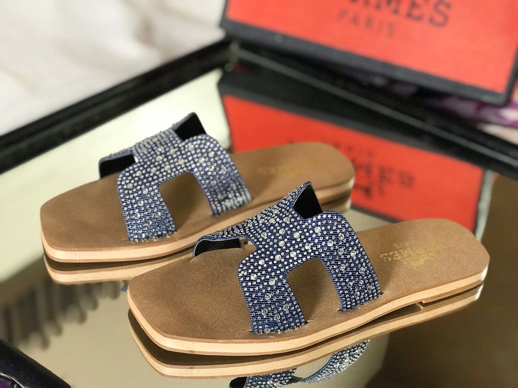 Hermes Denim Studded Sandals
