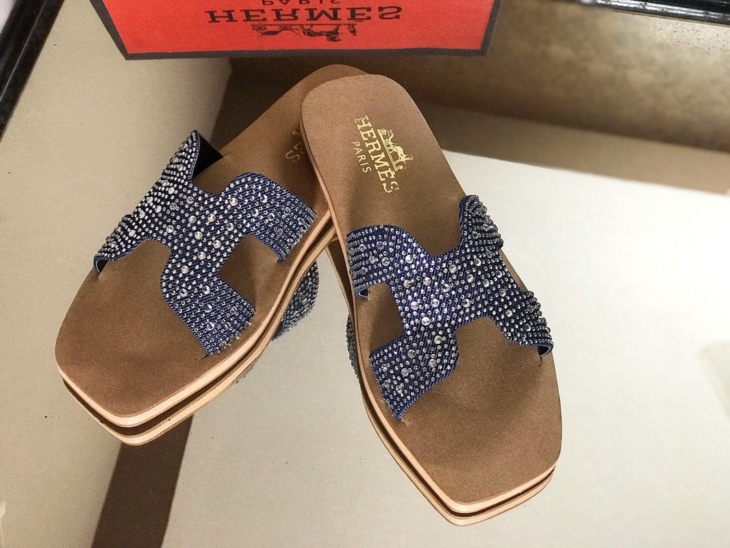 Hermes Denim Studded Sandals