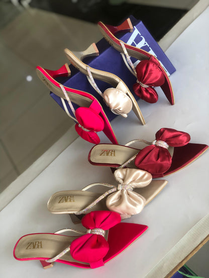 Zara Satin Bow Kitten Heels