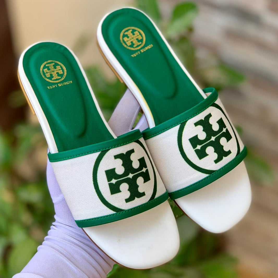 Tory Burch White Solids Logo Embossed Sandals