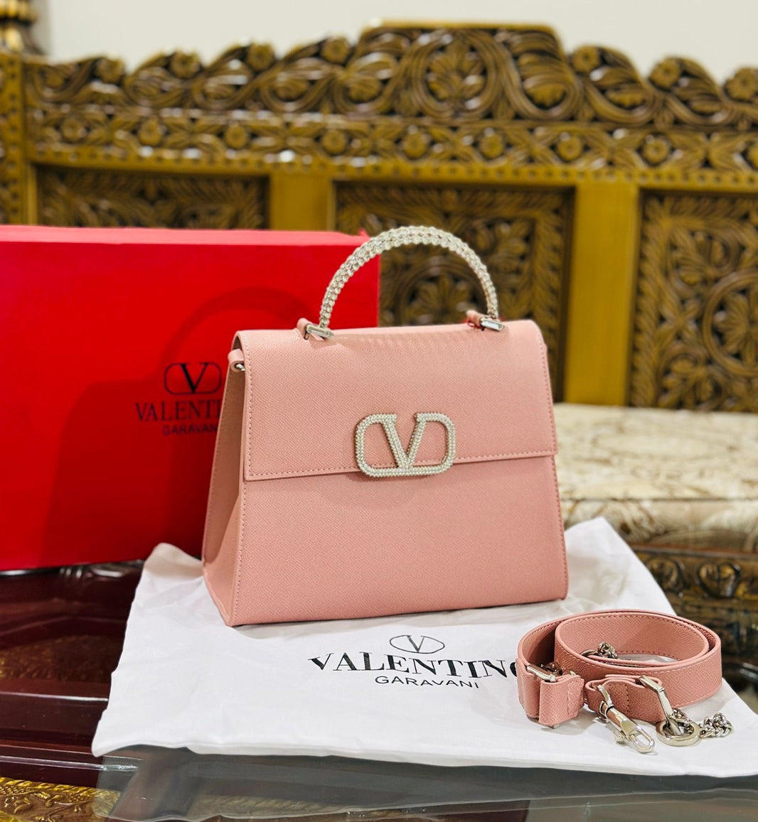 Valentino Stone Embelished Leather Crafted Handbag