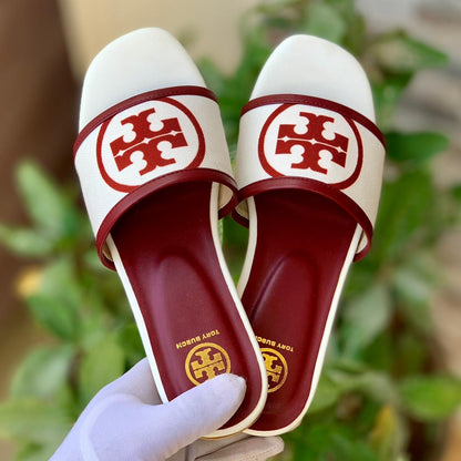 Tory Burch White Solids Logo Embossed Sandals