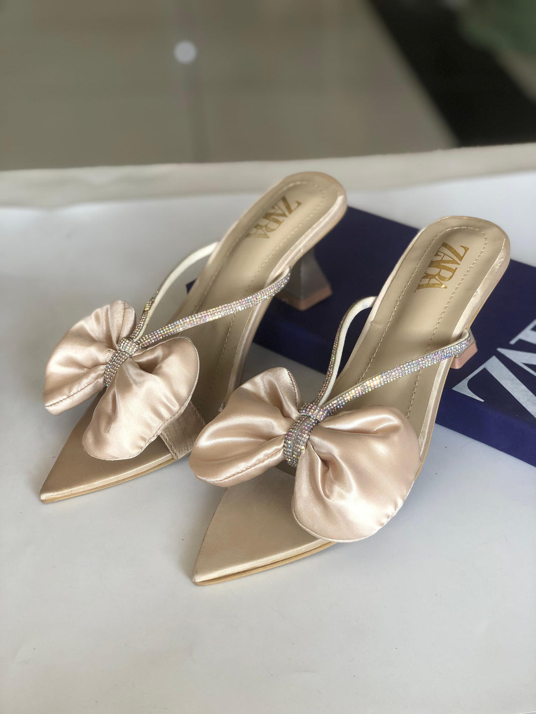 Zara Satin Bow Kitten Heels