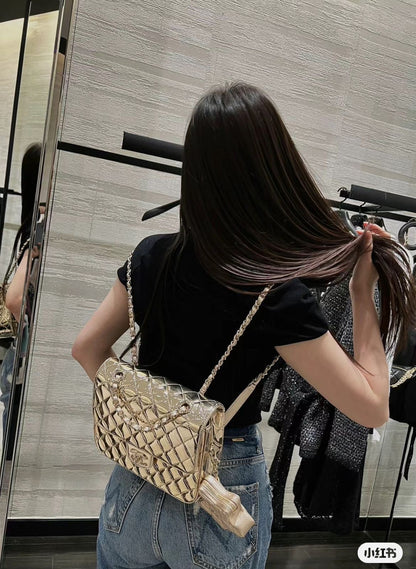 24C Chanel Mirrored Metallic Backpack With Star Coin Purse