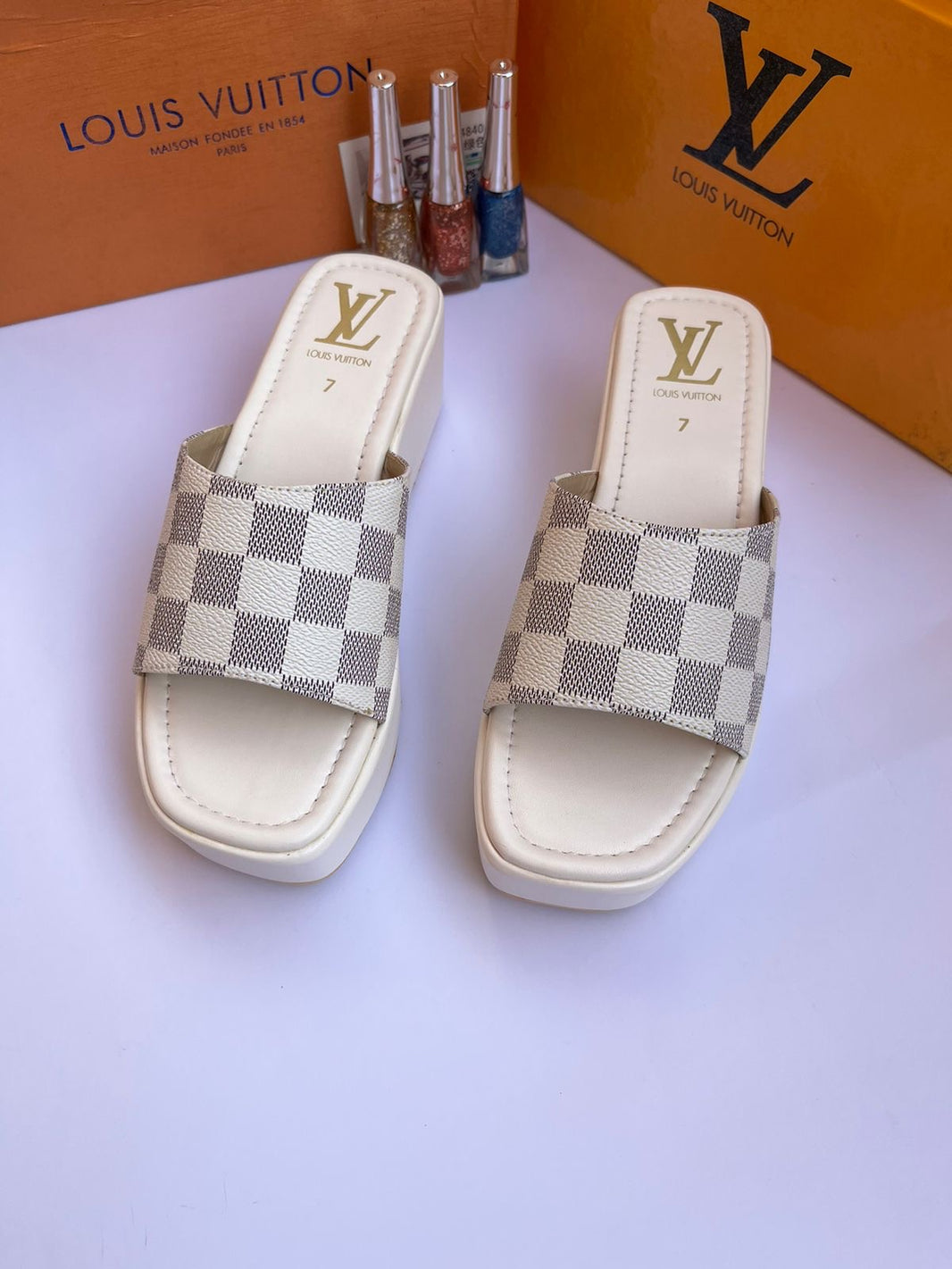 Louis Vuitton Signature White Wedges