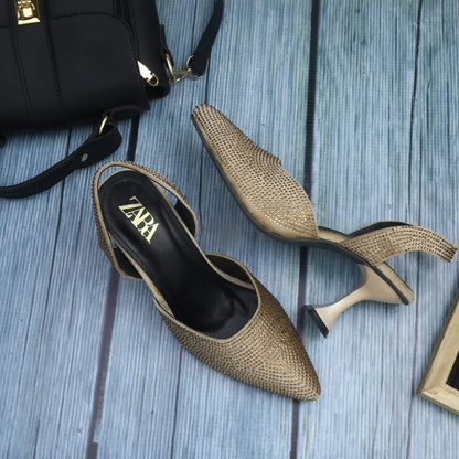 Zara Stone Embellished Kitten Heels