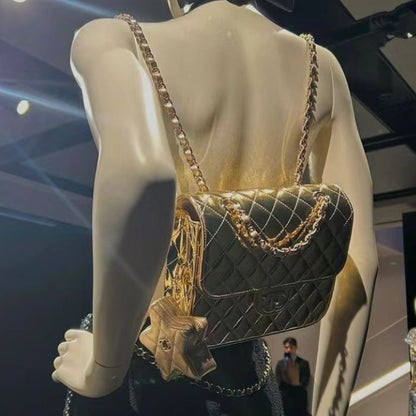 24C Chanel Mirrored Metallic Backpack With Star Coin Purse