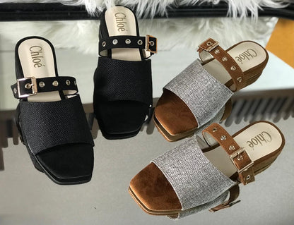 Chloe Canvas Crafted Mules