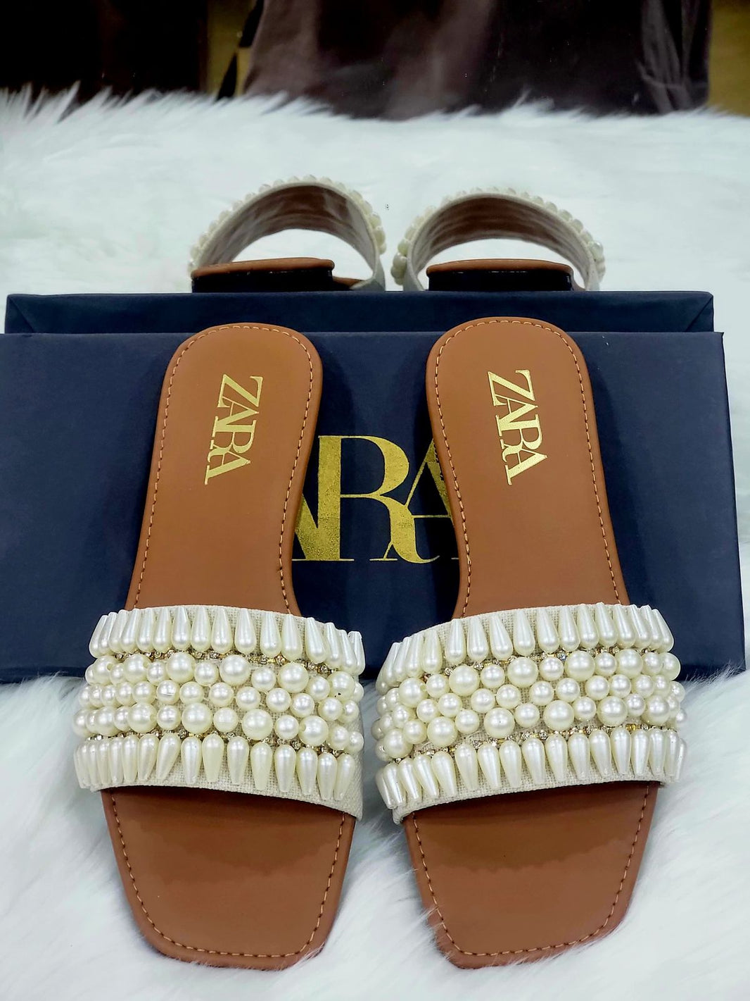 Zara Pearls Embellished Slippers