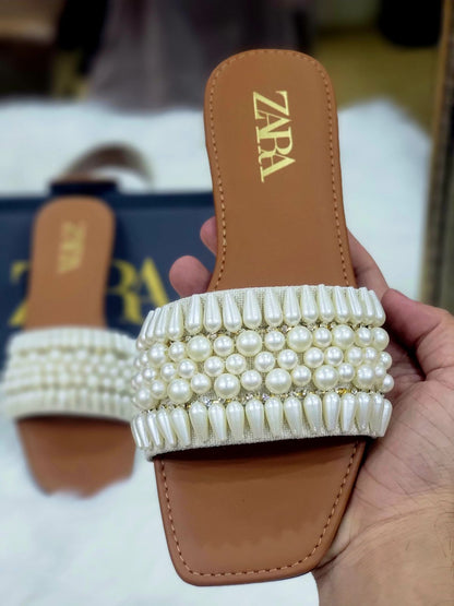 Zara Pearls Embellished Slippers