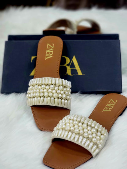 Zara Pearls Embellished Slippers