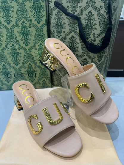 Gg Heeled Sandals with Gold-Tone Logo Detailing