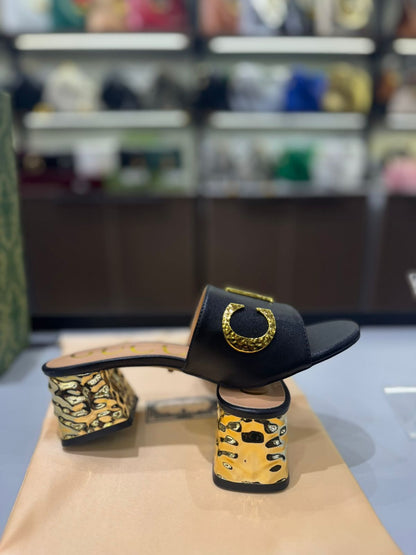 Gg Heeled Sandals with Gold-Tone Logo Detailing