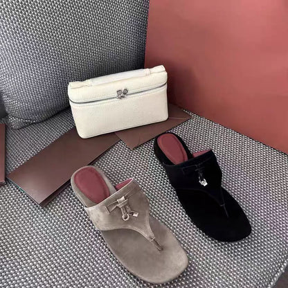 Loro Piana Summer Charms Walk Suede Thong Sandals