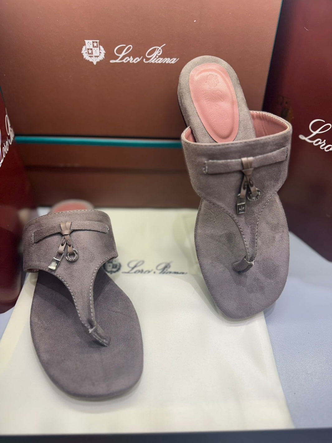 Loro Piana Summer Charms Walk Suede Thong Sandals