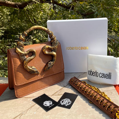 Roberto Cavalli Borsa Bordeaux Con Serpenti Bag
