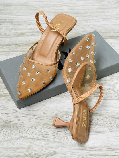 Zara Stone Net Lobe Heels