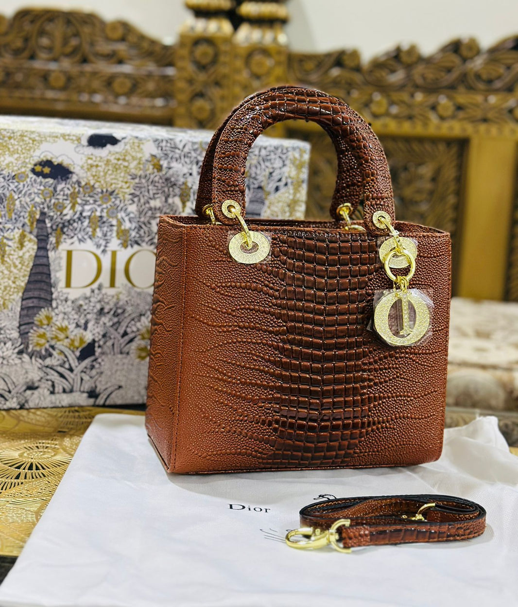 Lady Dior MM Snake Handbag