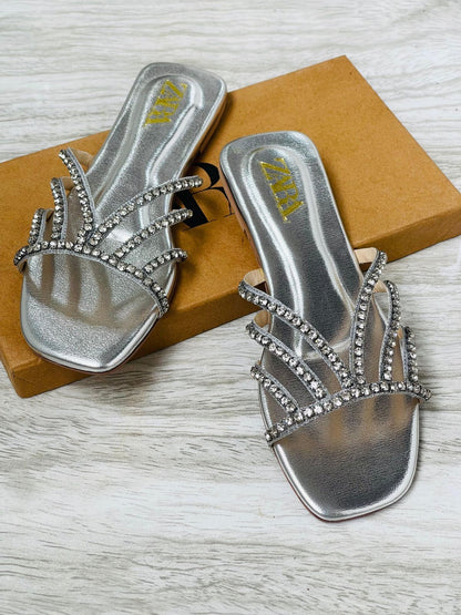 Zara Embroidered Stone Flats