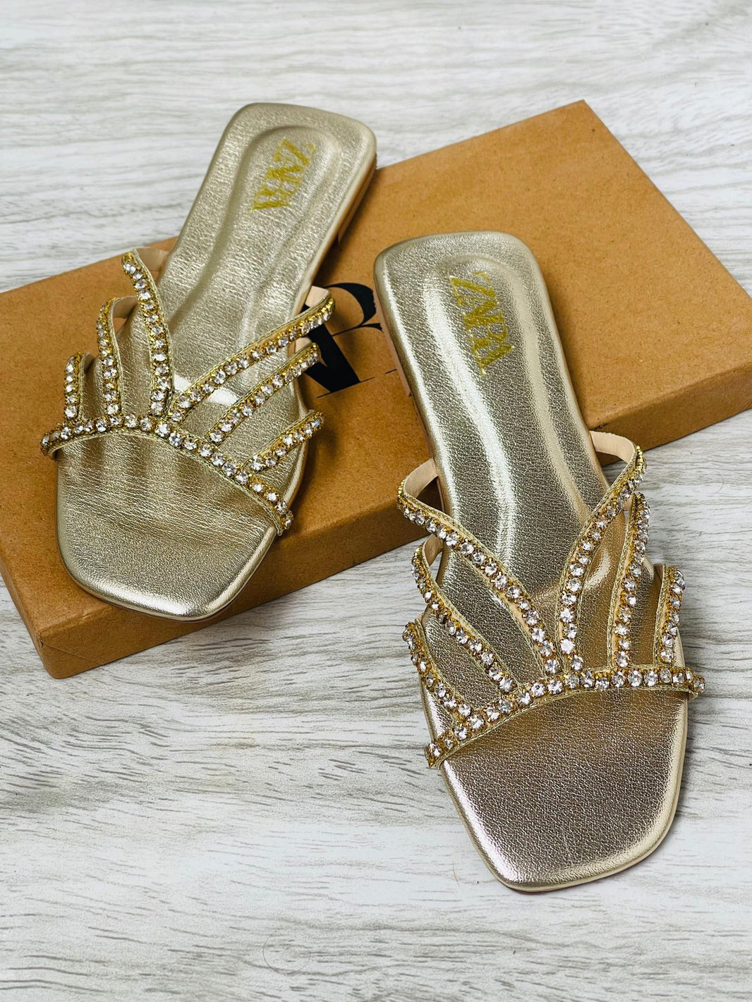 Zara Embroidered Stone Flats