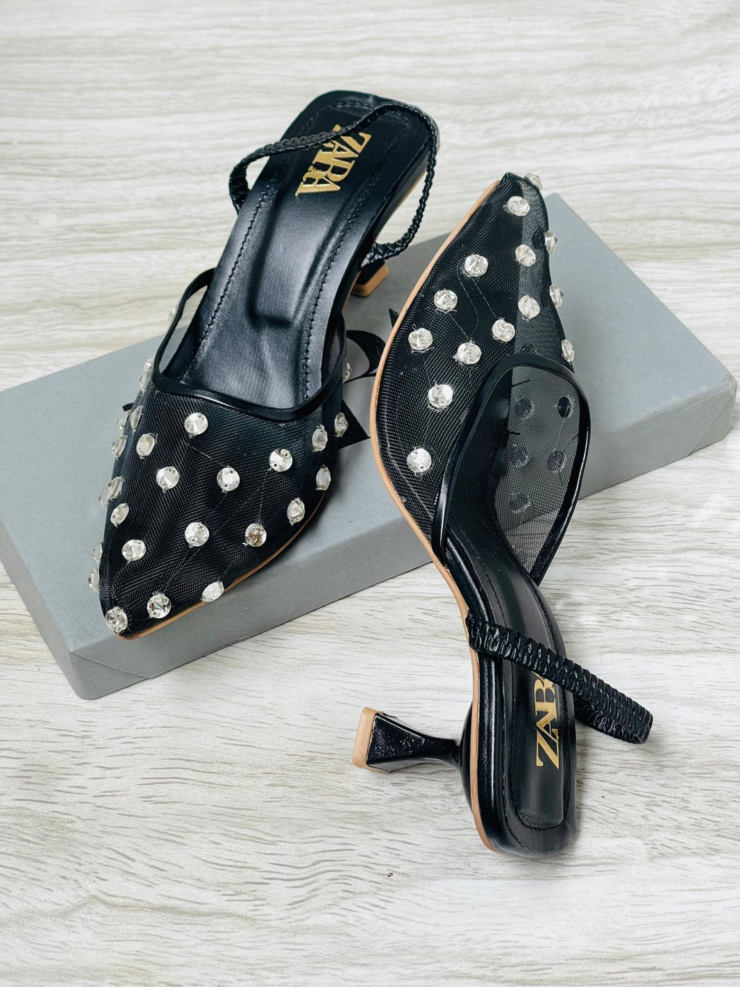 Zara Stone Net Lobe Heels